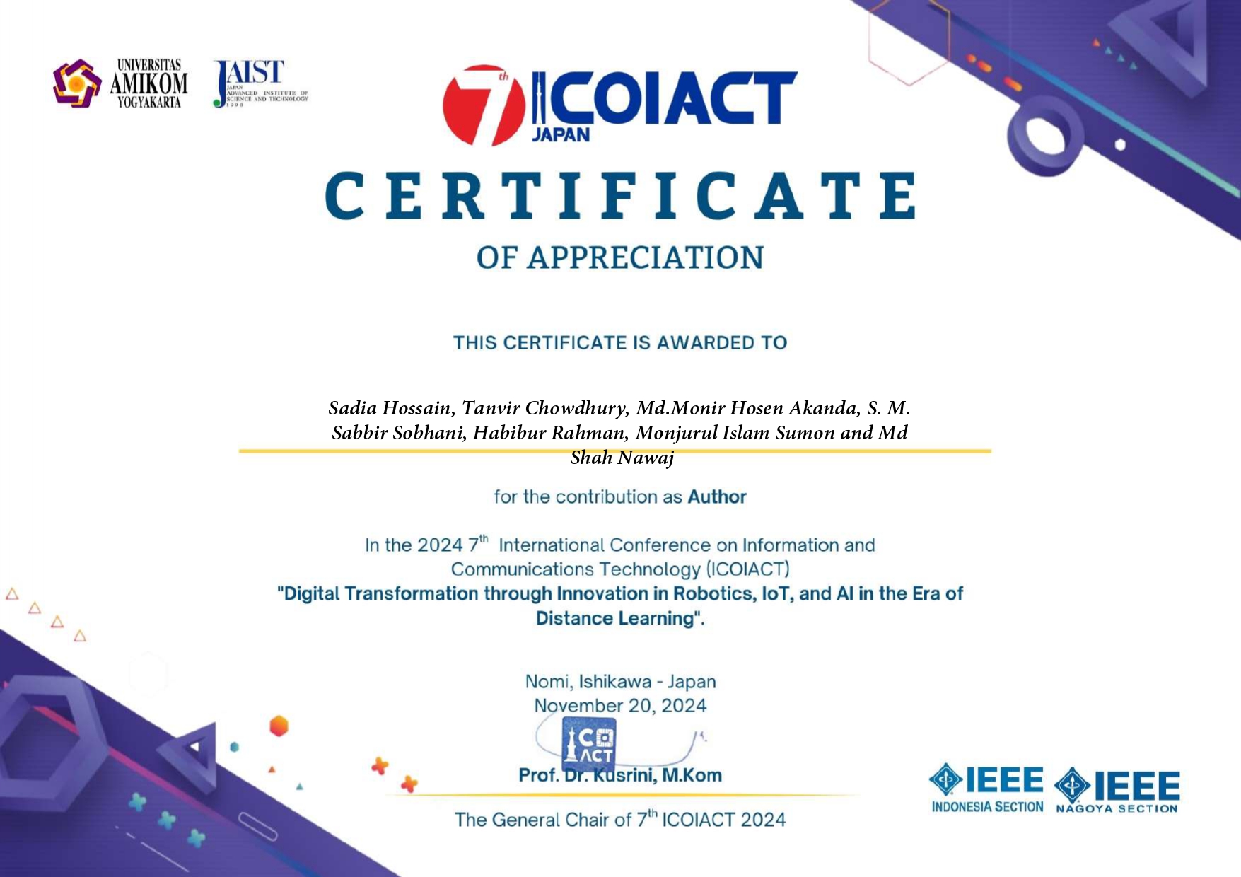 ICOIACT Certificate